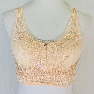 NWT Nude Stretch Lace Criss Cross Front Bra Large